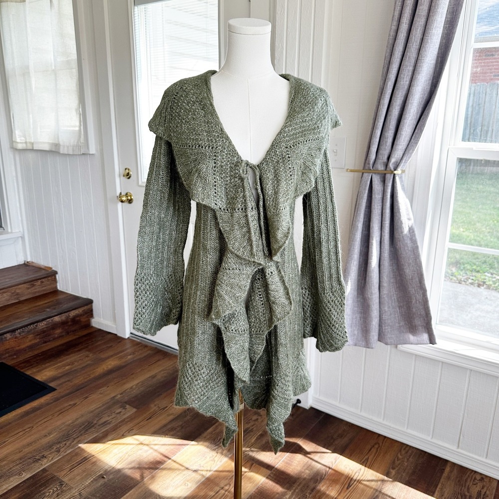 Valerie Bertinelli Womens Cardigan M Green Wool Mohair Whimsigoth Fairycore Fall